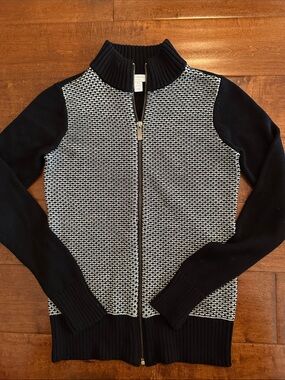 Charter Club Black and White Zip-Front Mock Turtleneck Sweater
